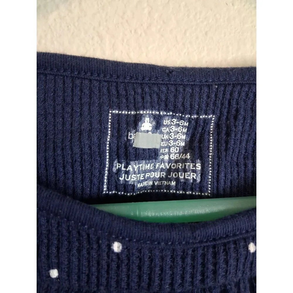 Baby Gap Long Sleeve T-Shirt Waffle Knit Infant Girls 3-6 Months Blue Polka dot